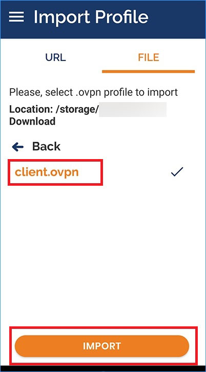 OpenVPNアプリでclient.ovpnファイルをインポート