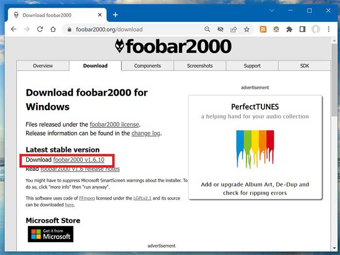 foobar2000のダウンロード