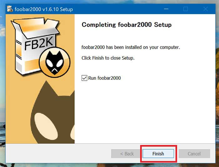 foobar2000のインストール完了